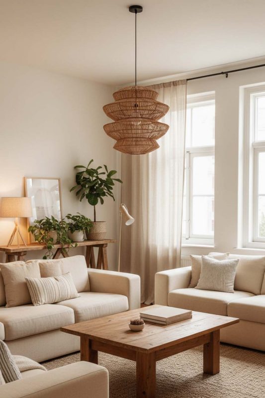 Living Room Rattan Accordion Pendant Light - Stylish & Modern