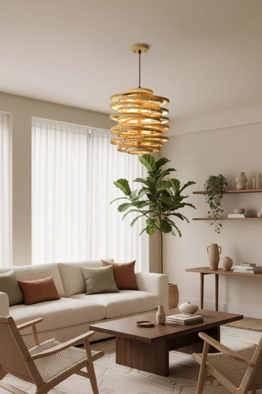 Living Room Rattan Beehive Pendant Light - Aesthetic & Trendy