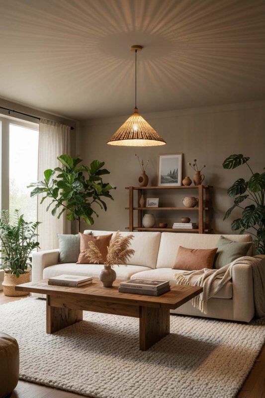 Living Room Rattan Cone Pendant Light - Cozy & Inviting