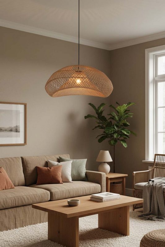 Living Room Rattan Diamond Pendant Light - Elegant & Comfortable