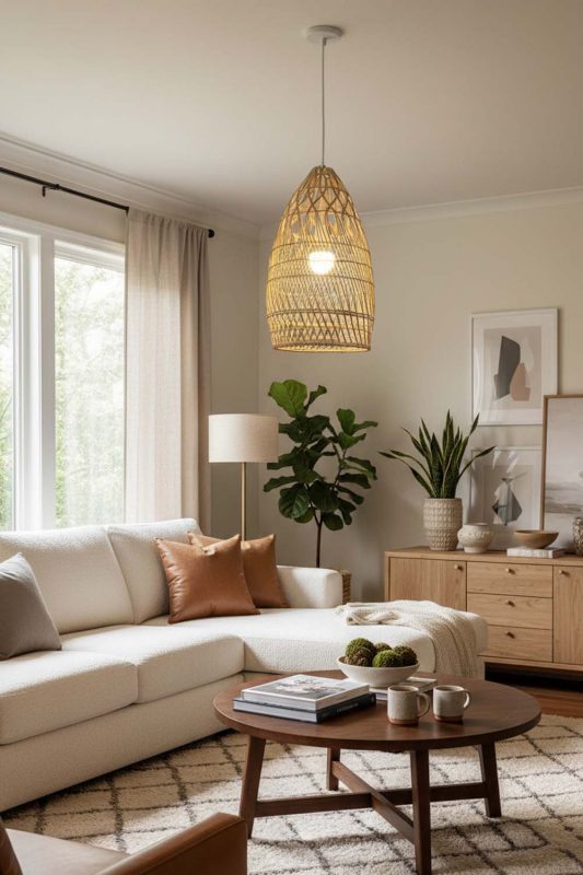 Living Room Rattan Egg-shaped Pendant Light - Cozy & Inviting