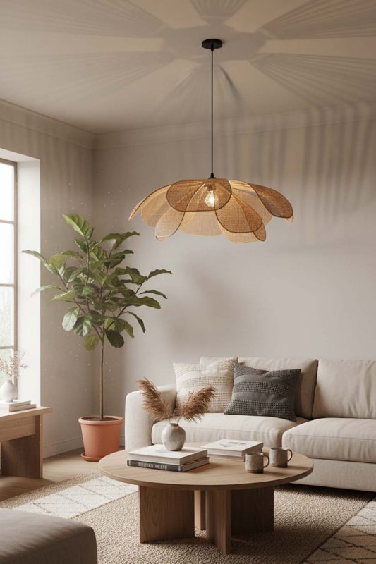 Living Room Rattan Flower Hanging Light - Cozy & Inviting