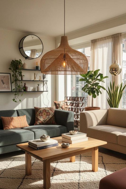 Living Room Rattan Gourd Pendant Light - Cozy & Inviting