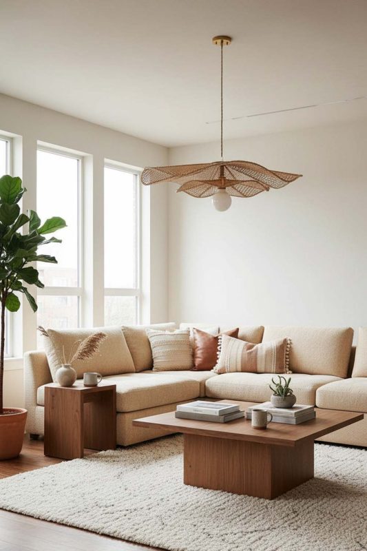 Living Room Rattan Lotus Pendant Light - Elegant & Comfortable