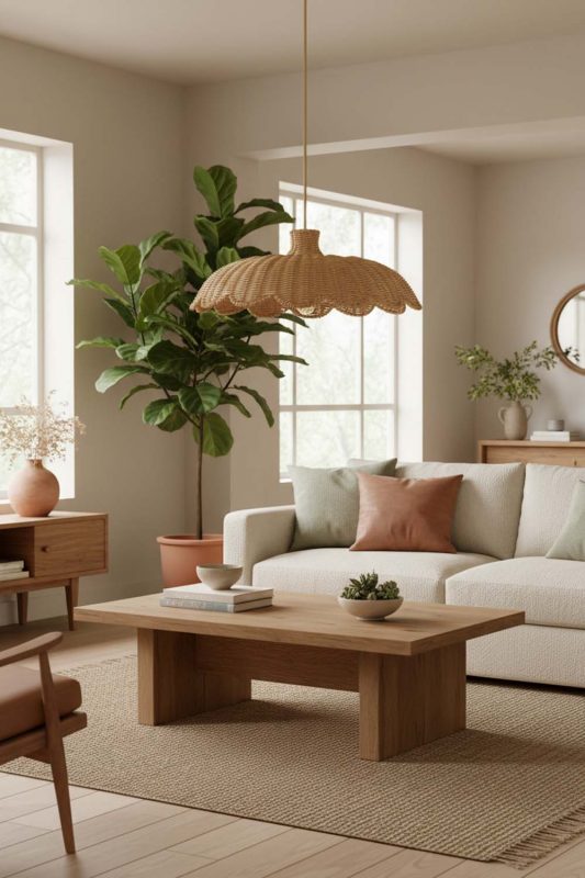 Living Room Rattan Scalloped Lampshade - Stylish & Modern
