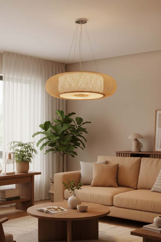 Living Room Round Bamboo Drum Chandelier - Cozy & Inviting