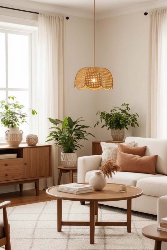 Living Room Scalloped Wicker Lampshade - Warm & Relaxing