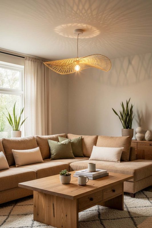 Living Room Single Bamboo Lotus Leaf Pendant Light - Elegant & Comfortable