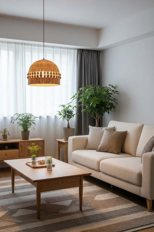 Living Room Small Bamboo Bell Pendant Light - Elegant & Comfortable