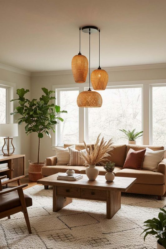 Living Room Small Bamboo Cluster Pendant Light - Elegant & Comfortable