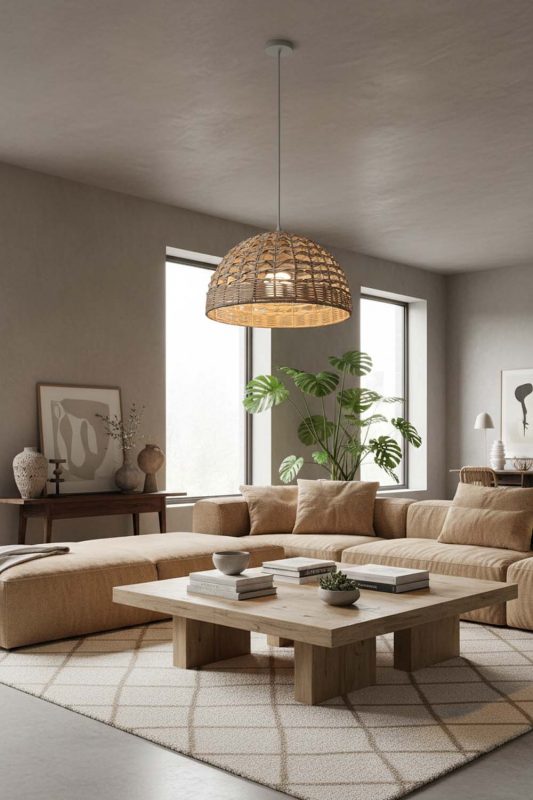 Living Room Small Rattan Dome Pendant - Elegant & Comfortable