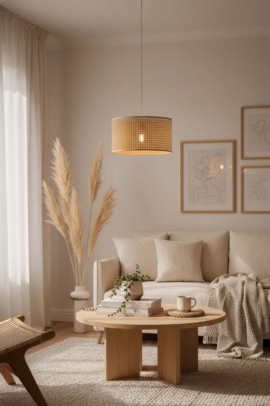 Living Room Small Rattan Drum Pendant Light - Cozy & Inviting