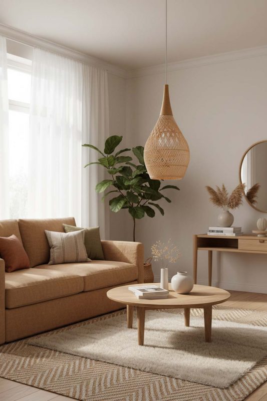 Living Room Vintage Wood Rattan Pendant Light D - Cozy & Inviting