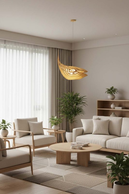 Living Room Whale Wood Pendant Light - Stylish & Modern