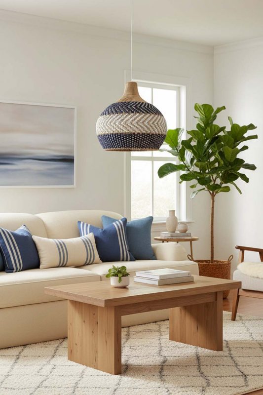 Living Room White Blue Rattan Pendant Light - Aesthetic & Trendy
