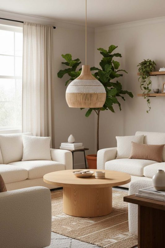 Living Room White Rattan Pendant Light - Aesthetic & Trendy