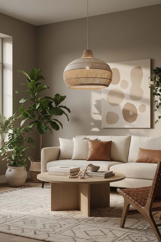 Living Room White Wicker Pendant Light - Elegant & Comfortable