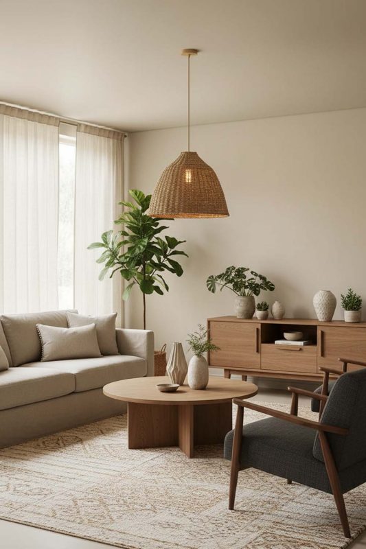 Living Room Wicker Bell Pendant Light - Elegant & Comfortable