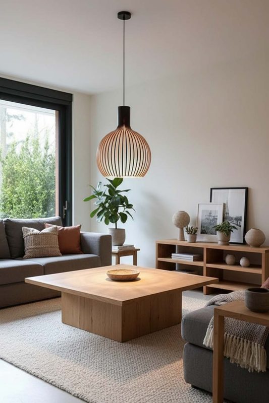 Living Room Wood Cage Pendant Light - Aesthetic & Trendy