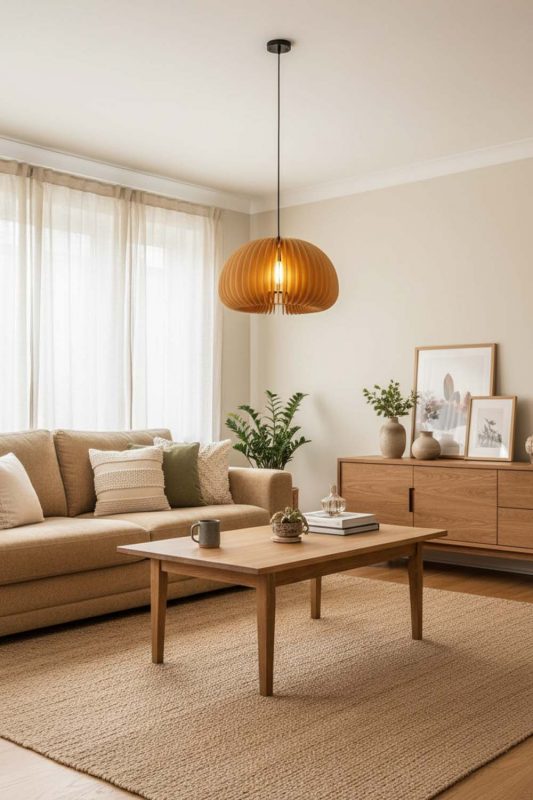 Living Room Wood Slat Pendant Light - Warm & Relaxing