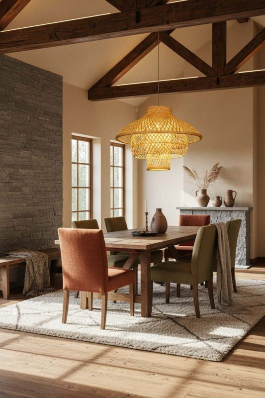 Modern Rustic Bamboo 3 Layered Pendant Light - Cabin-inspired Comfort