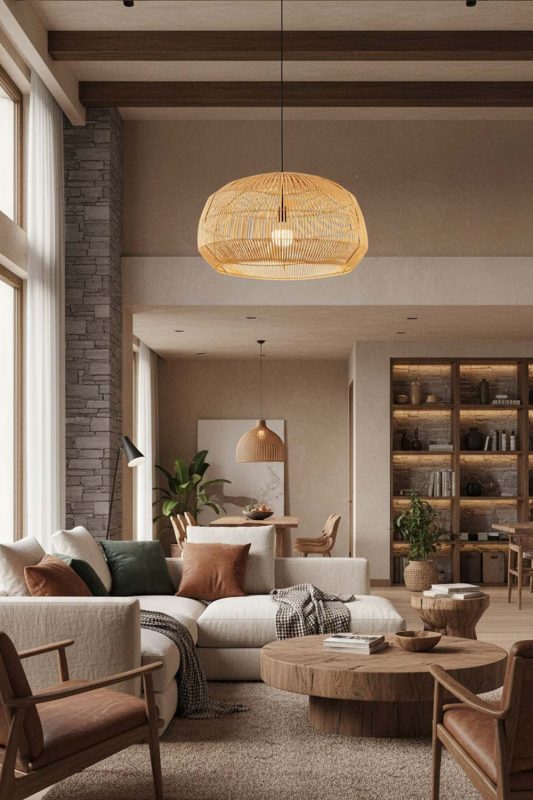 Modern Rustic Bamboo Cage Pendant Light A - Earthy & Inviting