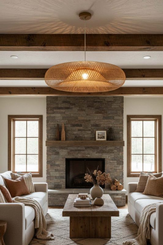 Modern Rustic Bamboo Halo Pendant Light - Warm & Rustic Charm