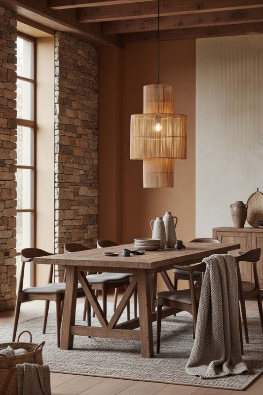 Modern Rustic Bamboo Lantern Geometric Pendant Light - Earthy & Inviting