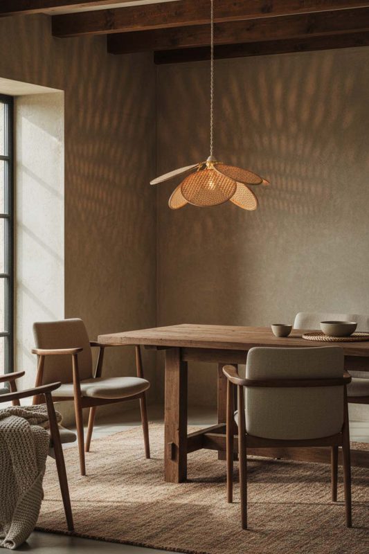 Modern Rustic Bamboo Petal Pendant Light - Cabin-inspired Comfort