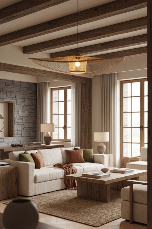 Modern Rustic Bamboo Wave Pendant Light - Natural & Cozy