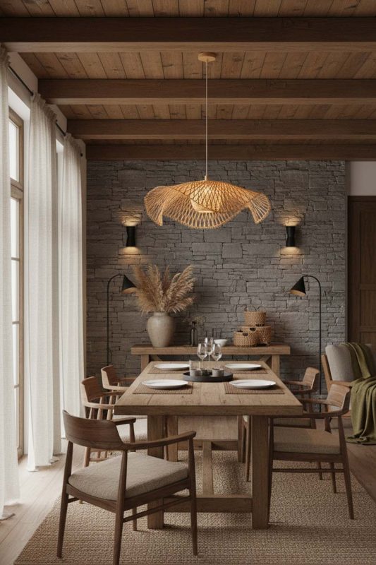Modern Rustic Beige Lotus Bamboo Pendant Light - Natural & Cozy