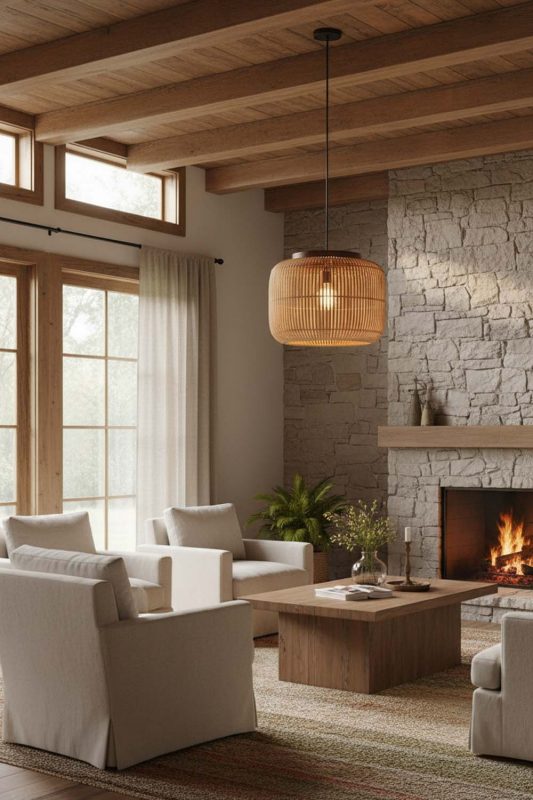 Modern Rustic Beige Rattan Capsule Pendant Light - Natural & Cozy