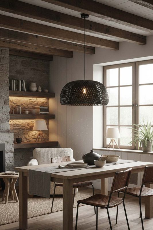 Modern Rustic Black Bamboo Basket Light Shade - Natural & Cozy