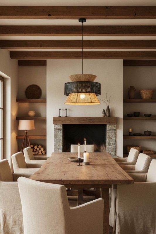 Modern Rustic Black Bamboo Silk Pendant Light - Natural & Cozy