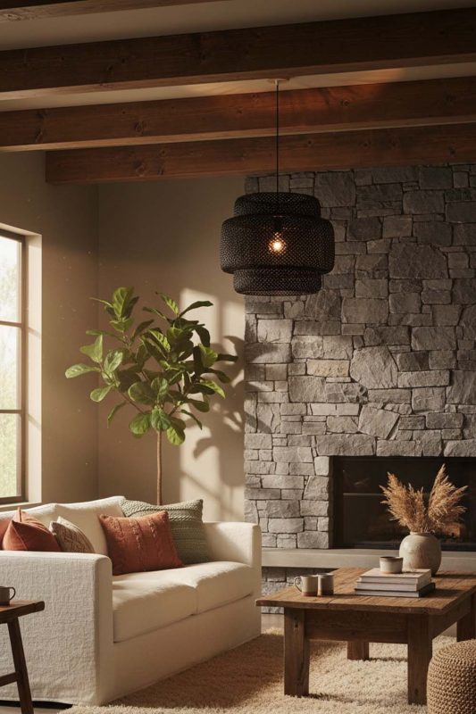 Modern Rustic Black Bamboo Sinnerlig Pendant Lamp - Cabin-inspired Comfort