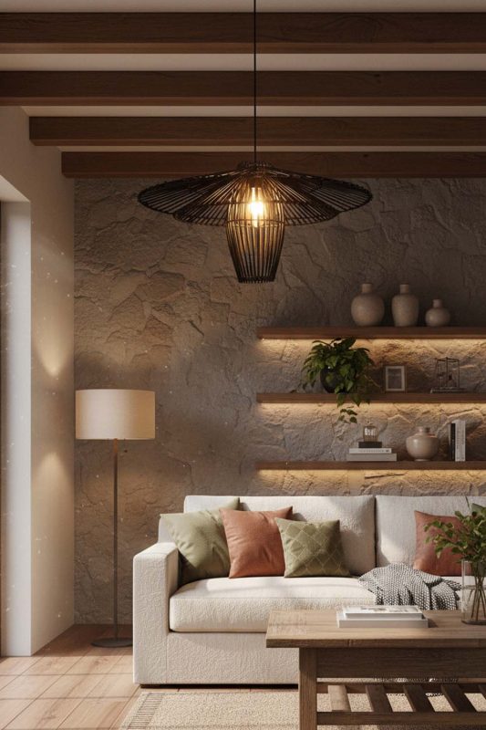 Modern Rustic Black Bamboo Starburst Pendant Light - Warm & Rustic Charm