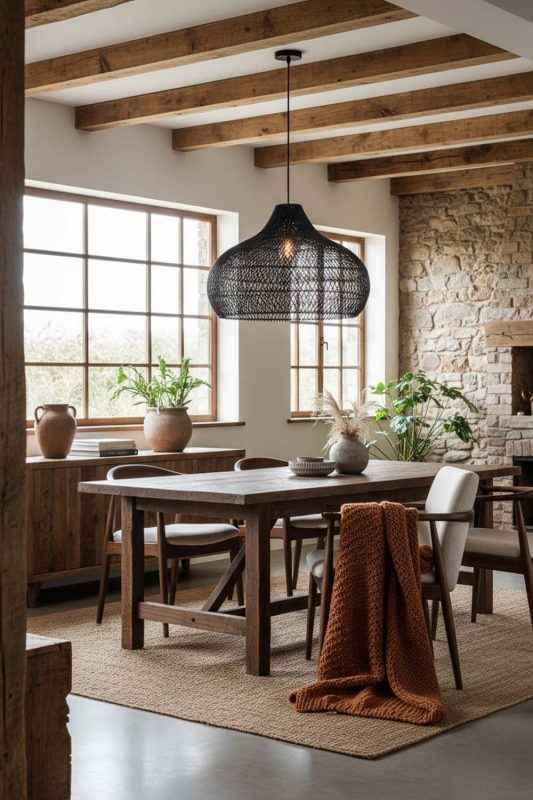 Modern Rustic Black Kloe Rattan Pendant Light - Earthy & Inviting