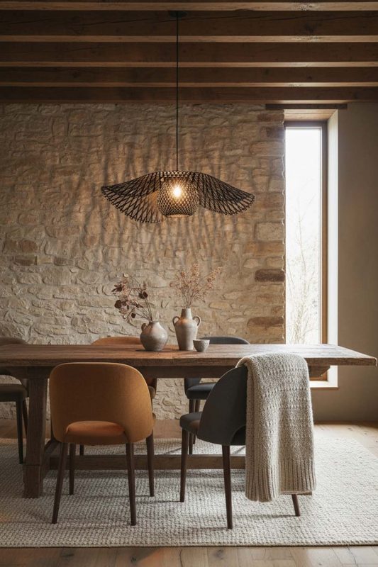 Modern Rustic Black Lotus Bamboo Pendant Light - Warm & Rustic Charm