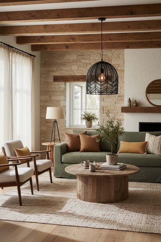 Modern Rustic Black Rattan Birdcage Pendant Light - Natural & Cozy