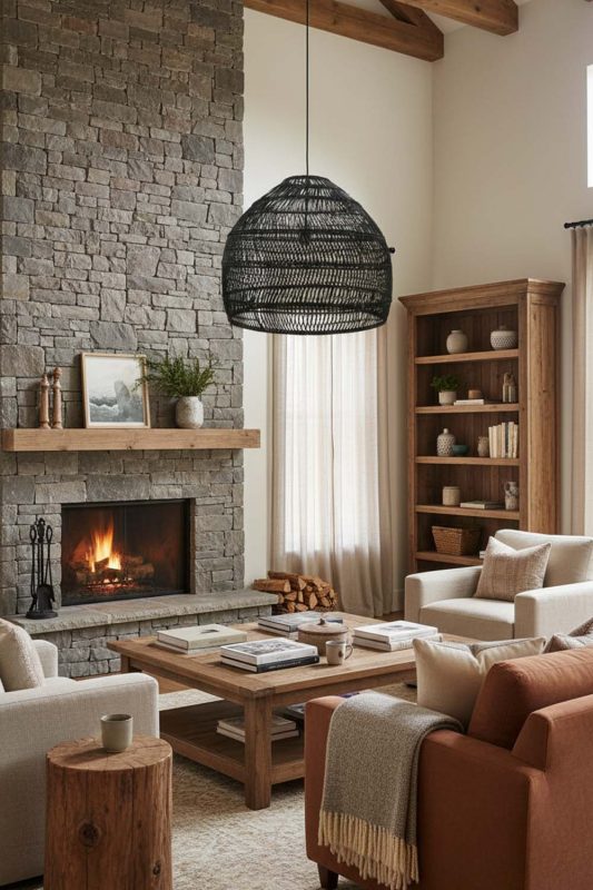 Modern Rustic Black Rattan Cage Pendant Light - Warm & Rustic Charm