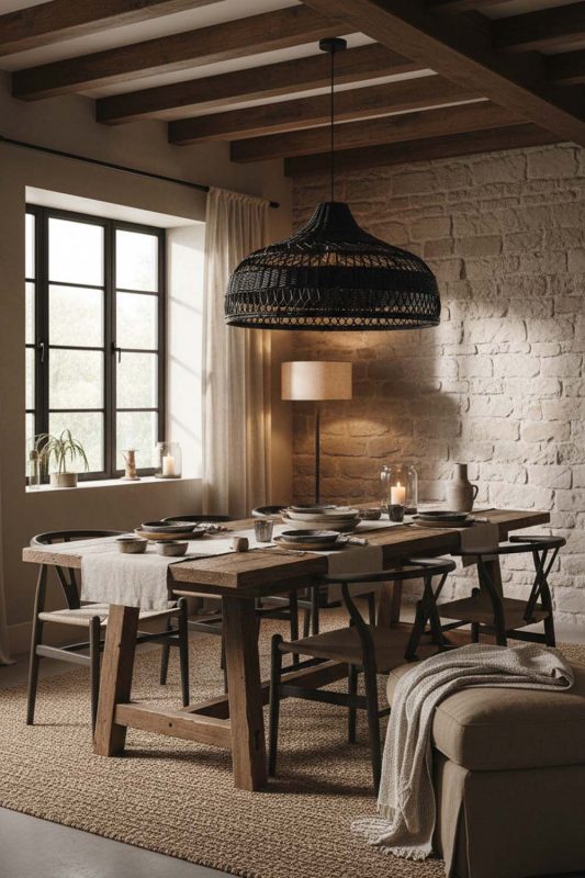 Modern Rustic Black Rattan Radiant Pendant Lights - Warm & Rustic Charm