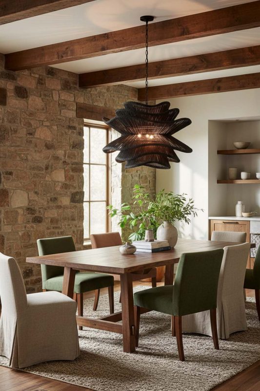 Modern Rustic Black Vietnamese Flower Rattan Chandelier - Rugged Yet Stylish