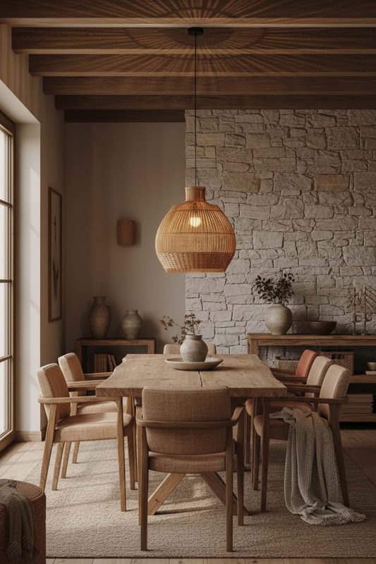 Modern Rustic Bottom Brown Rattan Pendant - Cabin-inspired Comfort