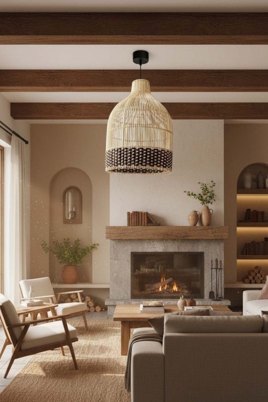 Modern Rustic Bottom Dark Brown Wicker Bell Pendant Light - Rugged Yet Stylish