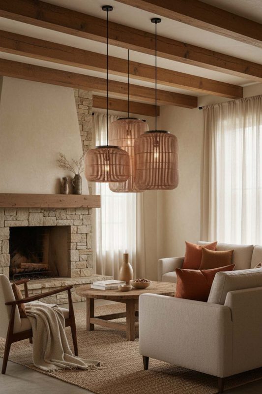 Modern Rustic Brown Rattan Capsule Pendant Light - Warm & Rustic Charm