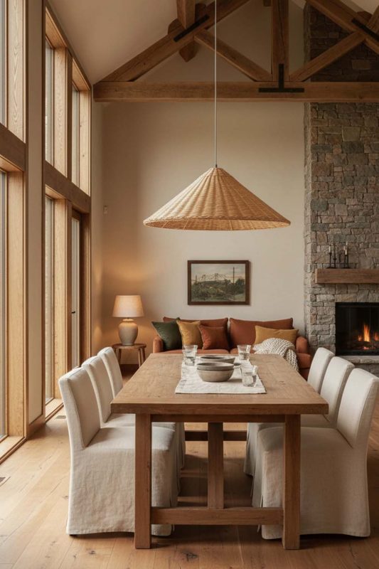 Modern Rustic Brown Rattan Cone Pendant Light - Cabin-inspired Comfort