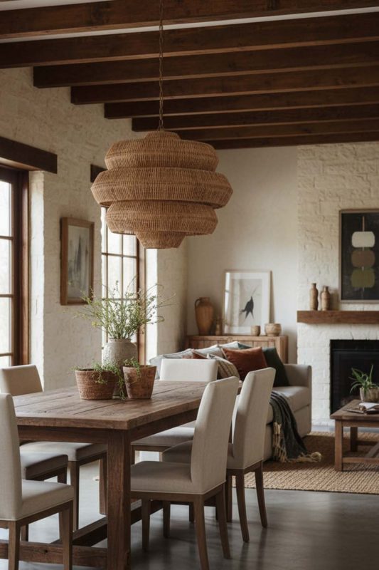 Modern Rustic Brown Tiered Rattan Chandelier - Natural & Cozy