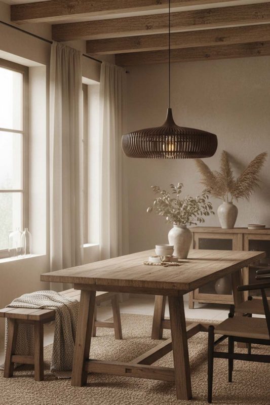 Modern Rustic Coffee Bentwood Pendant Light - Earthy & Inviting