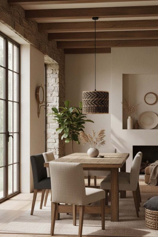 Modern Rustic Dark Rattan Drum Pendant Light - Earthy & Inviting