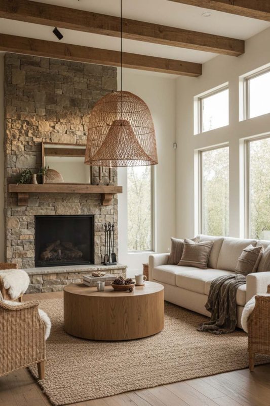Modern Rustic Double Layer Rattan Cage Pendant - Natural & Cozy